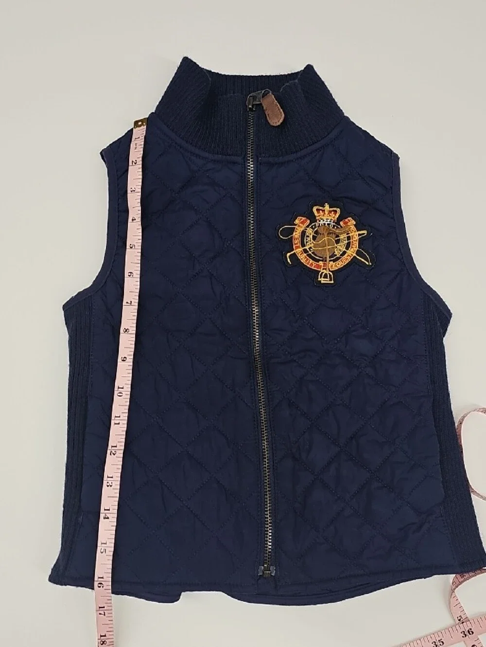 Ralph Lauren Quilted Navy Vest with Gold Crest Patch Size 8/10Y